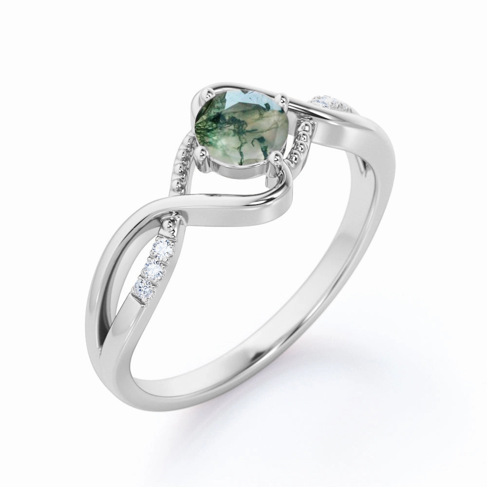 Durable Look Infinity 0.6 Carat Round Moss Agate Engagement Ring