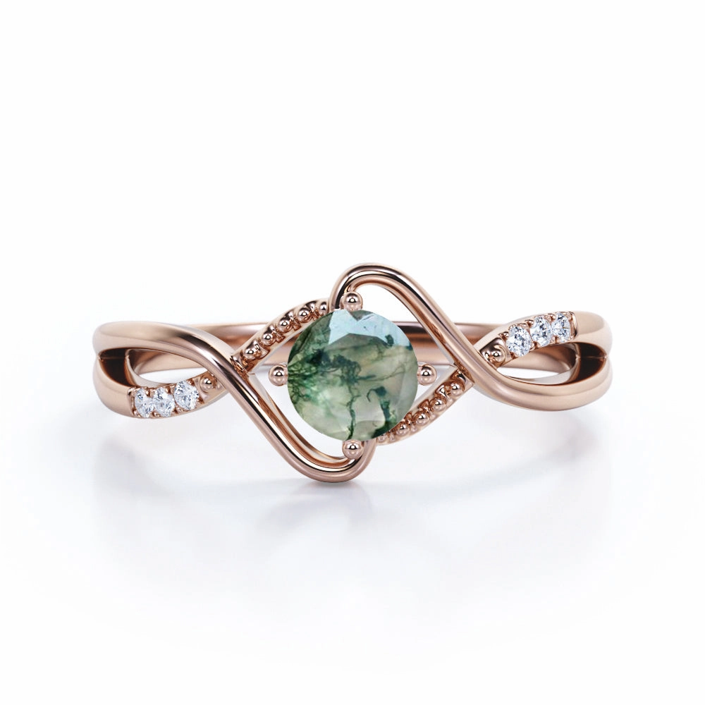 Easy Off Holiday Accent Infinity 0.6 Carat Round Moss Agate Engagement Ring