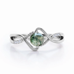 Daily Wear Infinity 0.6 Carat Round Moss Agate Engagement Ring
