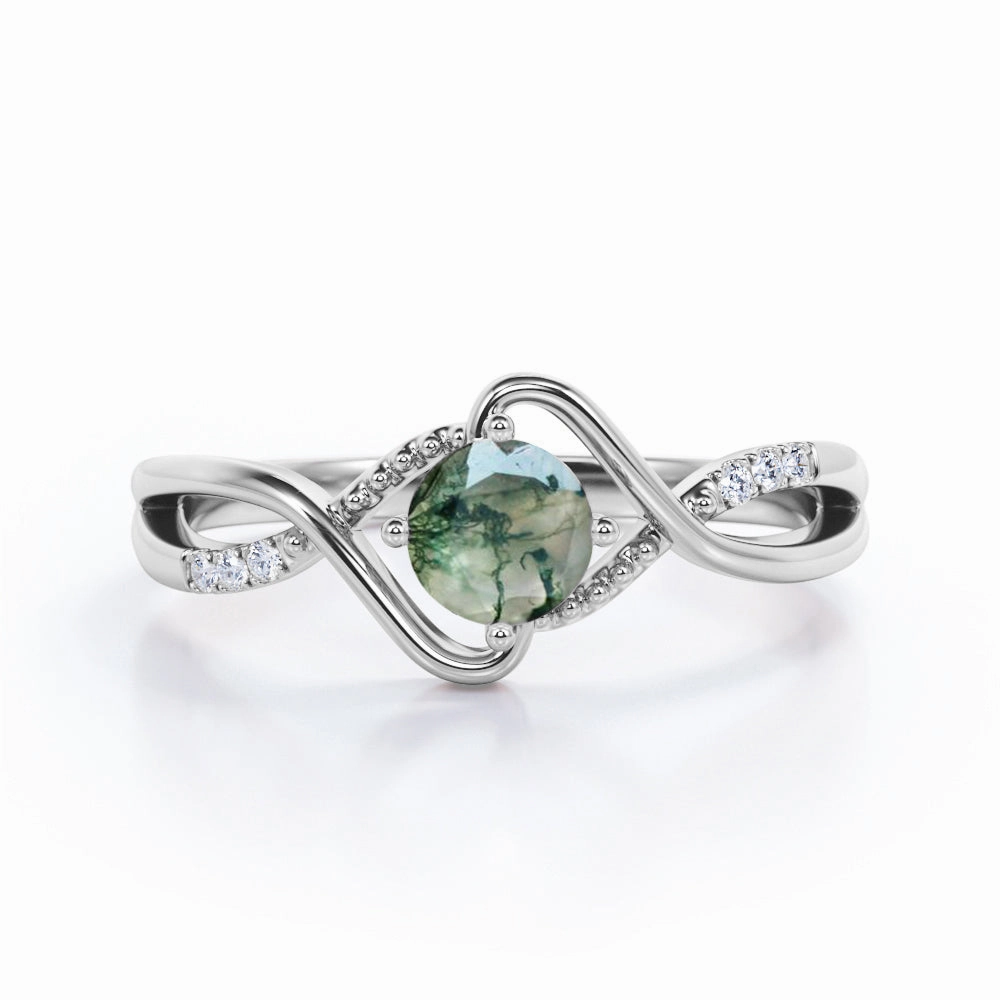Urban Mood Dreamy Gift Infinity 0.6 Carat Round Moss Agate Engagement Ring