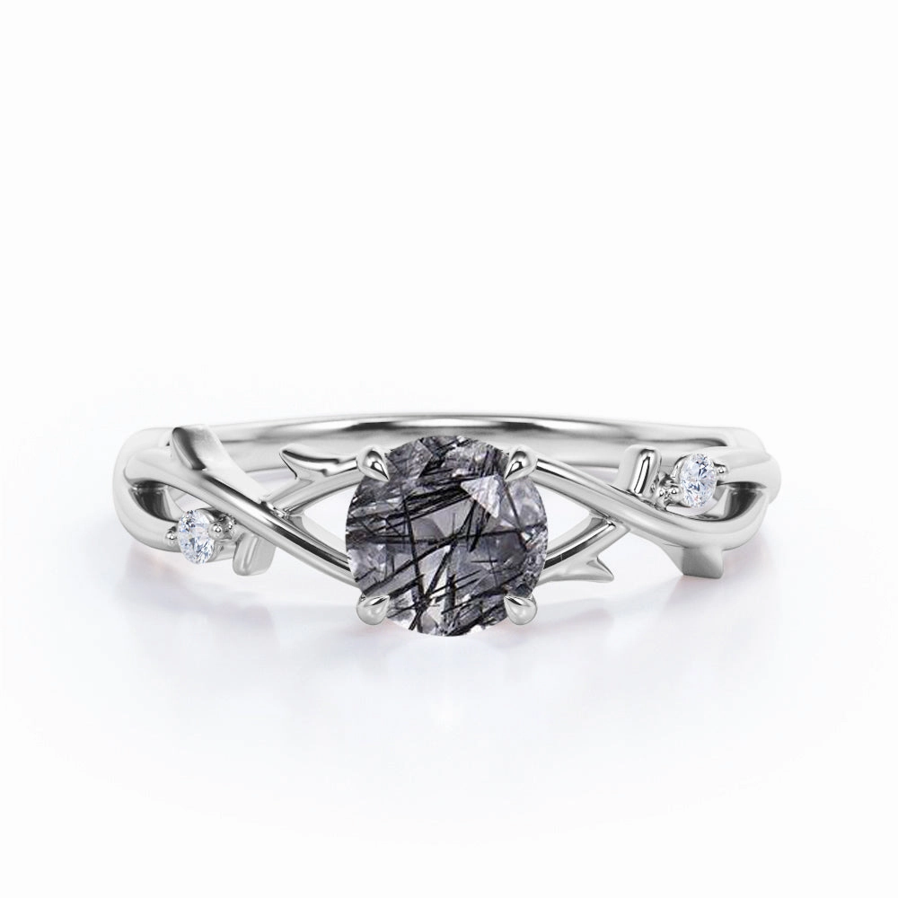 Daytime Fashion Glamorous Product Twig 1.05 ct Round Black Rutilated Quartz Infinity Engagement Ring