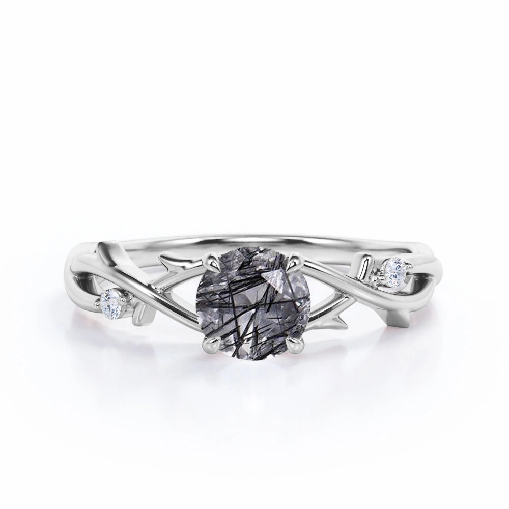 Twig 1.05 ct Round Black Rutilated Quartz Infinity Engagement Ring Personal Embellishment