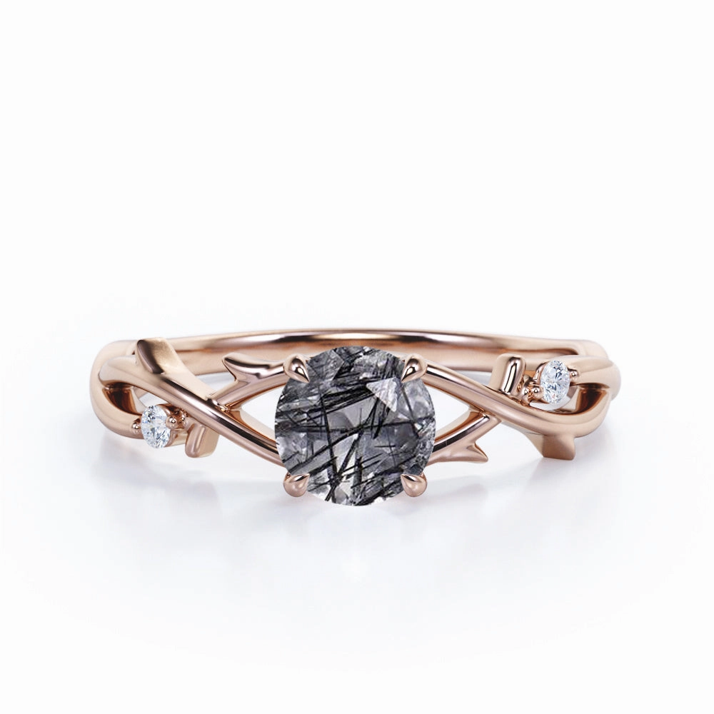 Twig 1.05 ct Round Black Rutilated Quartz Infinity Engagement Ring Minimal Glimmer