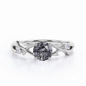 Daytime Fashion Glamorous Product Twig 1.05 ct Round Black Rutilated Quartz Infinity Engagement Ring