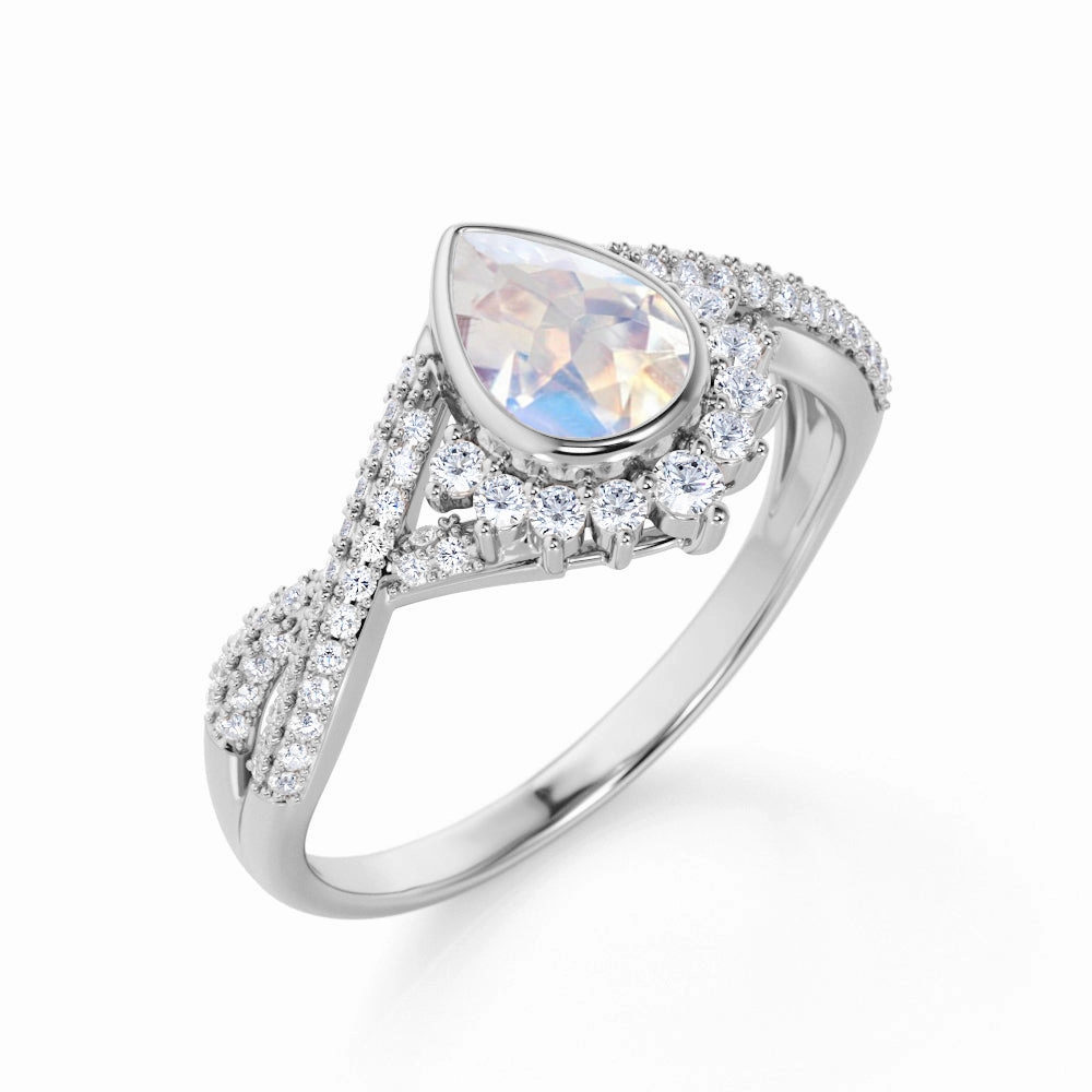 Actual Piece 1 ct Teardrop Moonstone Infinity Engagement Ring