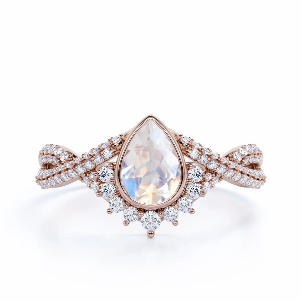 Son Gift Glamorous Work 1 ct Teardrop Moonstone Infinity Engagement Ring