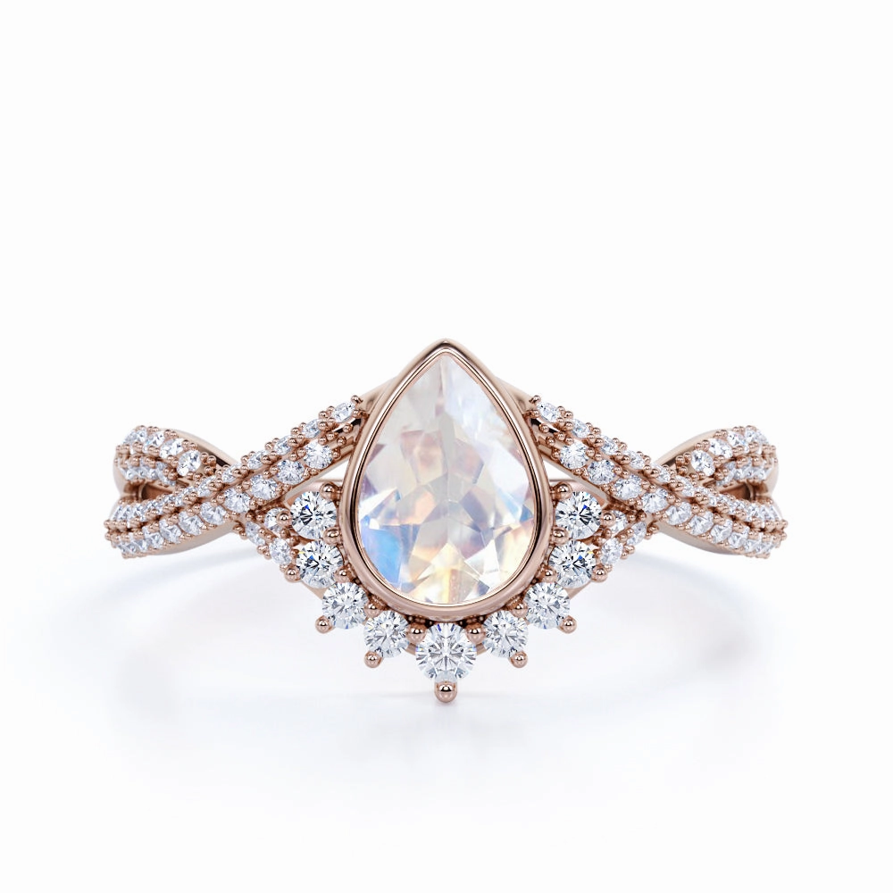 Minimalist Gift Eternal Symbol 1 ct Teardrop Moonstone Infinity Engagement Ring