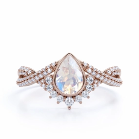 Son Gift Glamorous Work 1 ct Teardrop Moonstone Infinity Engagement Ring