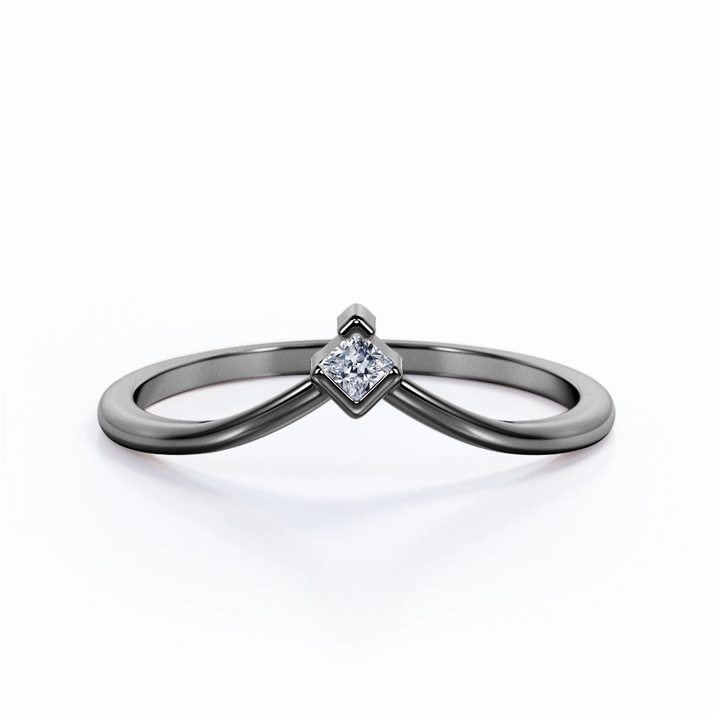 Solitaire 0.10 TCW Round Cut V Shaped Wedding Band Meaningful Decoration Unique Emblem