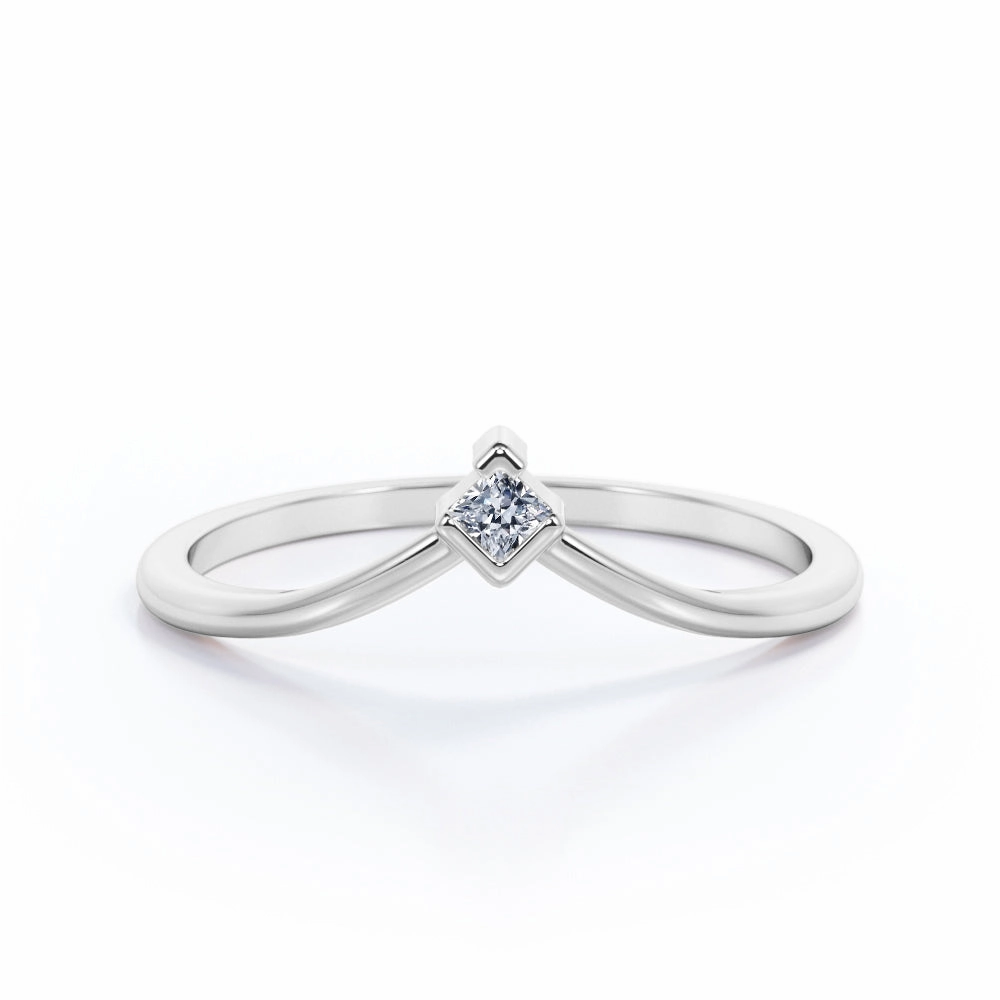 Solitaire 0.10 TCW Round Cut V Shaped Wedding Band Seasonal Trend Work Friendly