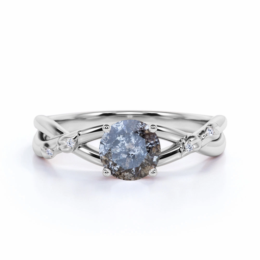 Versatile Jewelry Custom Token Solitaire 0.60 Ct Round Salt and Pepper Diamond Engagement Ring