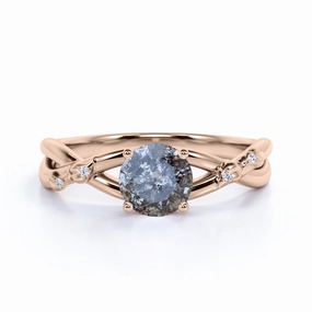 Photo Prop Exclusive Adornment Solitaire 0.60 Ct Round Salt and Pepper Diamond Engagement Ring