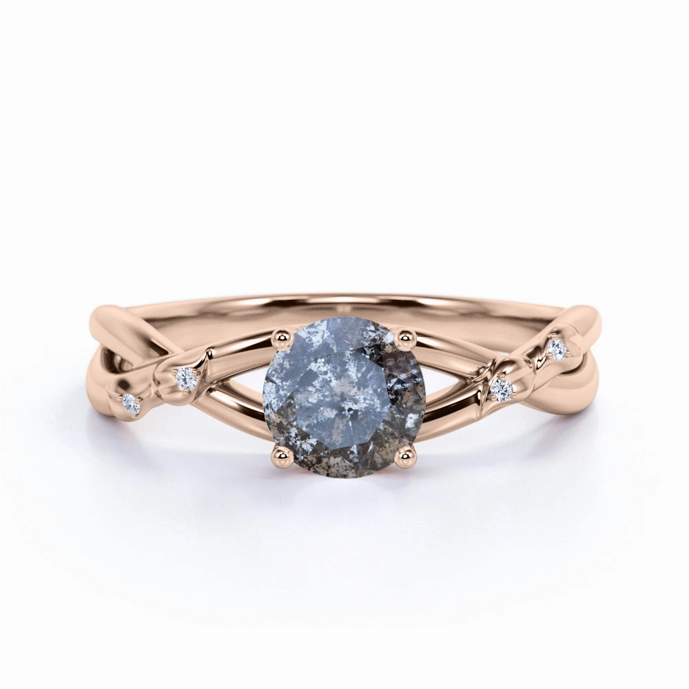 Photo Prop Exclusive Adornment Solitaire 0.60 Ct Round Salt and Pepper Diamond Engagement Ring