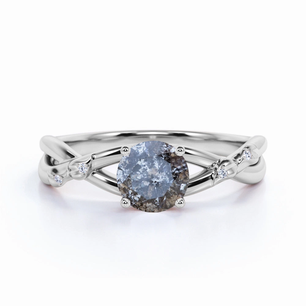 Solitaire 0.60 Ct Round Salt and Pepper Diamond Engagement Ring Fun Gift