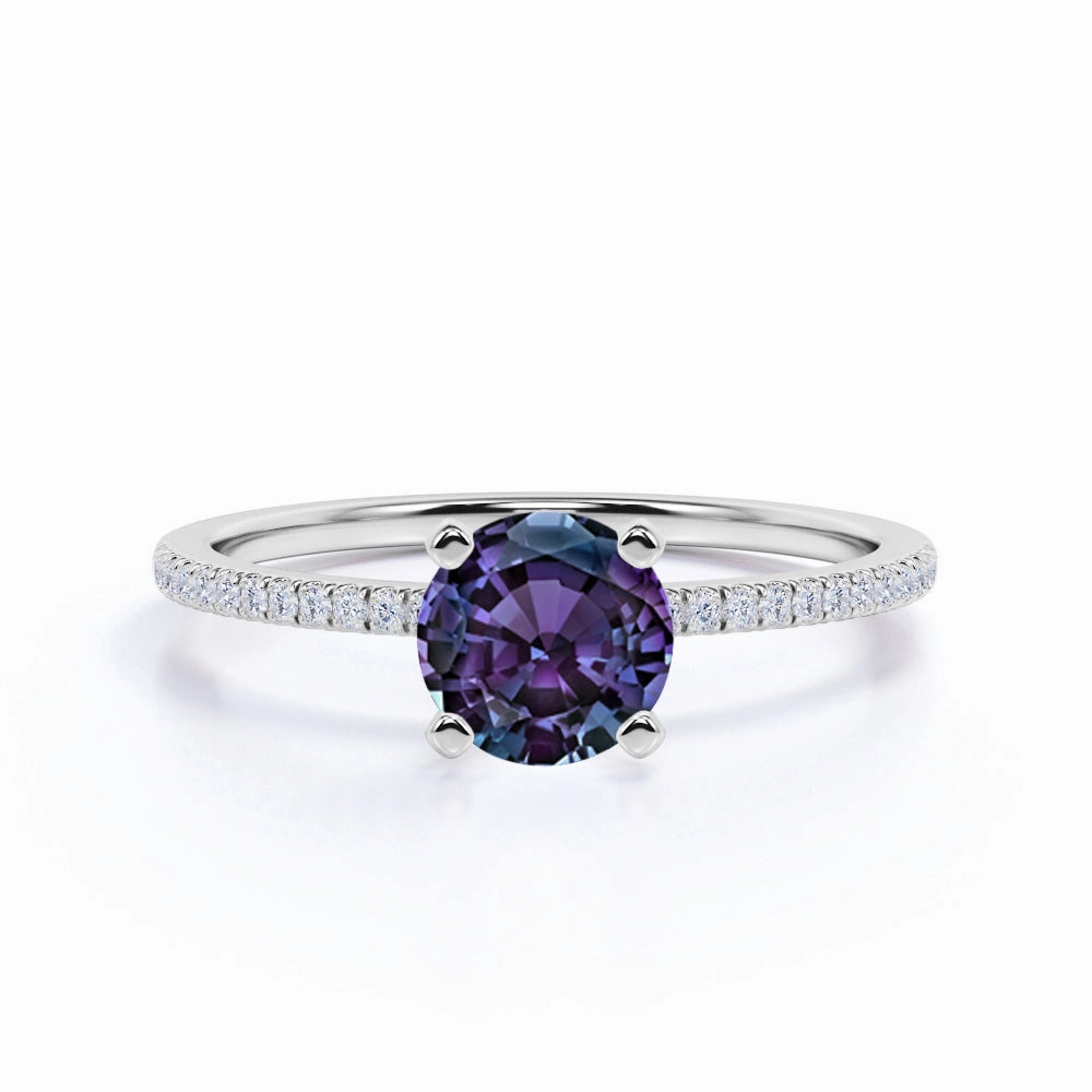 Solitaire 1.25 Ct Round Lab Alexandrite Engagement Ring Easy Appearance Secure Adornment