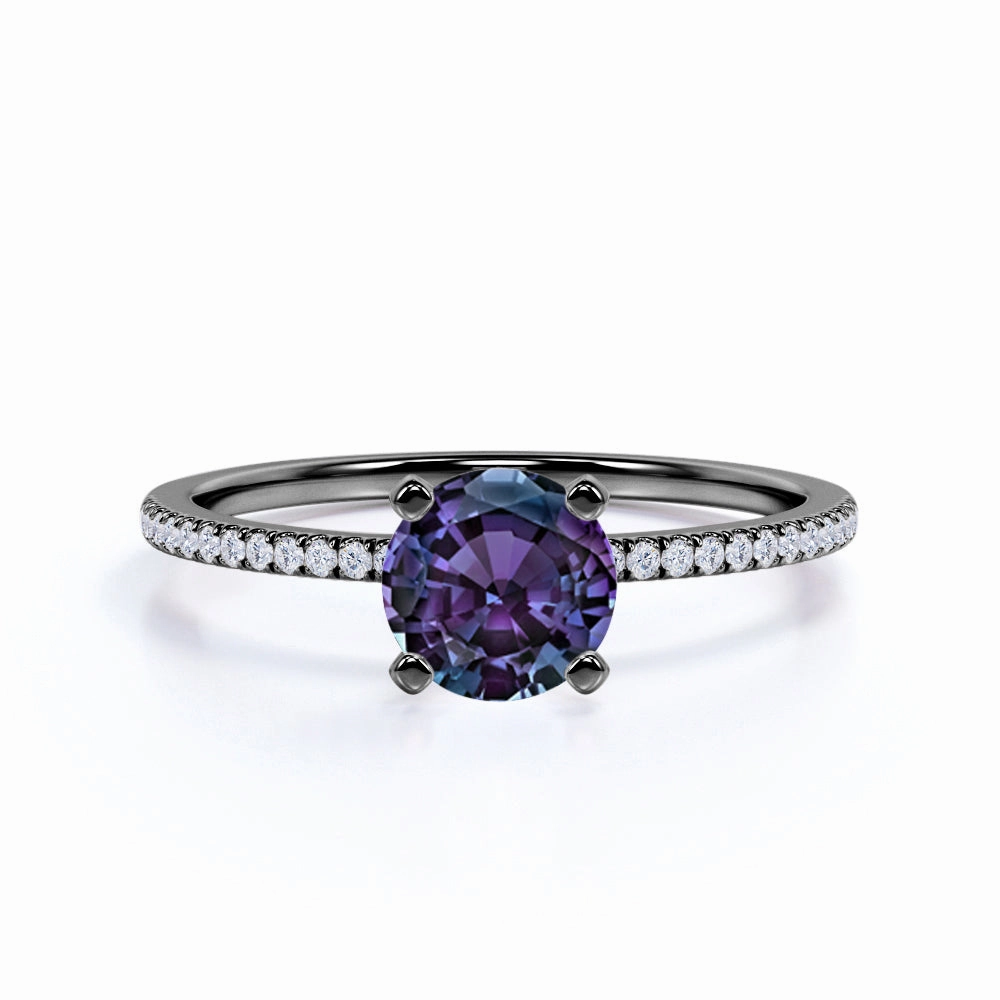 Solitaire 1.25 Ct Round Lab Alexandrite Engagement Ring Secure Decoration
