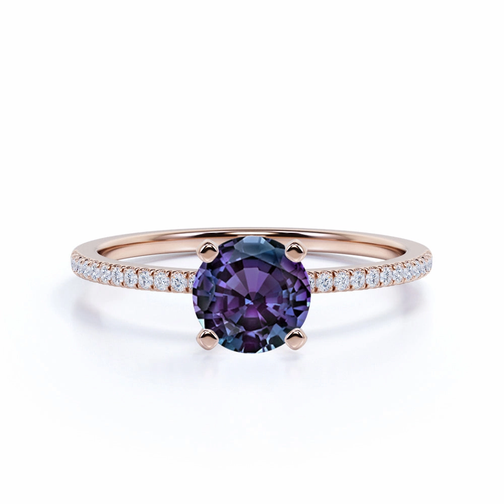 Wonderful Statement Solitaire 1.25 Ct Round Lab Alexandrite Engagement Ring