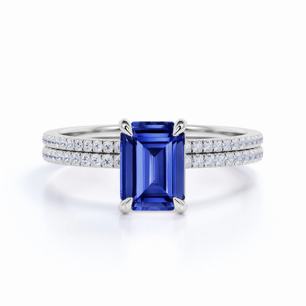 Chic Accessory Fine Accessory Solitaire 1.30 Ct Emerald Cut Lab Sapphire Bridal Set