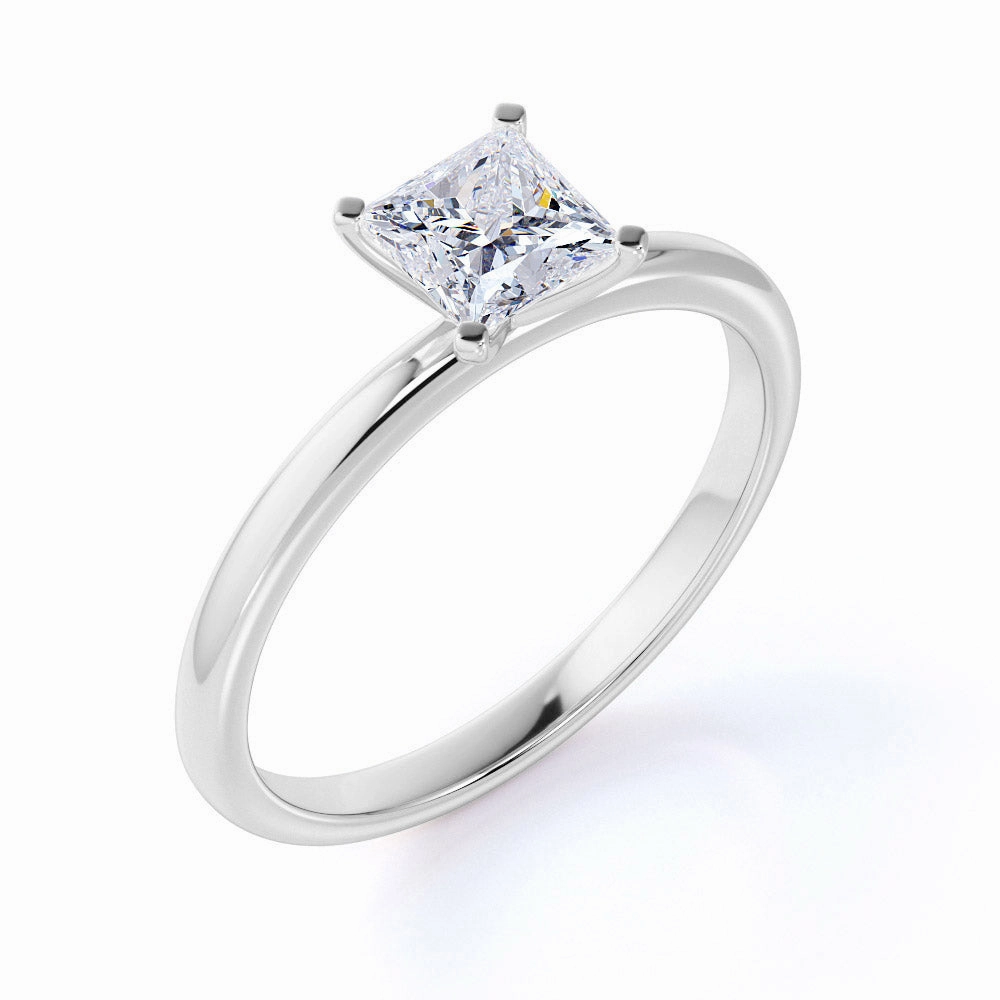 Holiday Festivity Day Style Solitaire 1 Carat Princess Cut Moissanite Engagement Ring