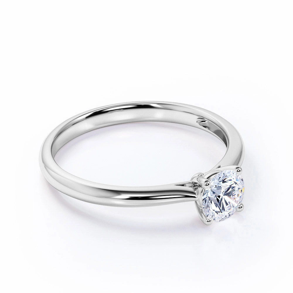 Flirty Accent Luxury Harmony Solitaire 1 Carat Round Cut Moissanite Engagement Ring