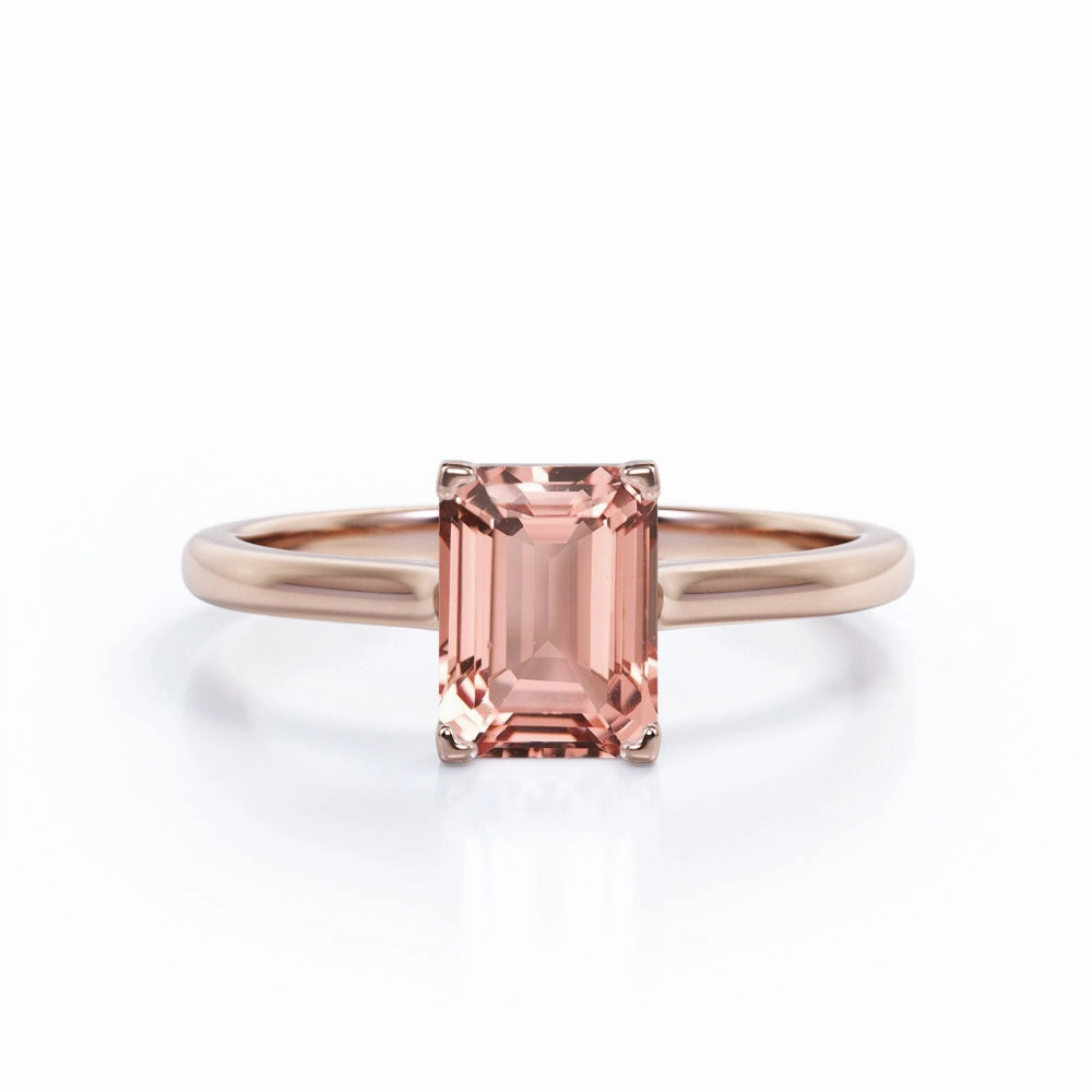 Solitaire 1 ct Emerald Morganite Engagement Ring Shiny Symbol Lovely Design