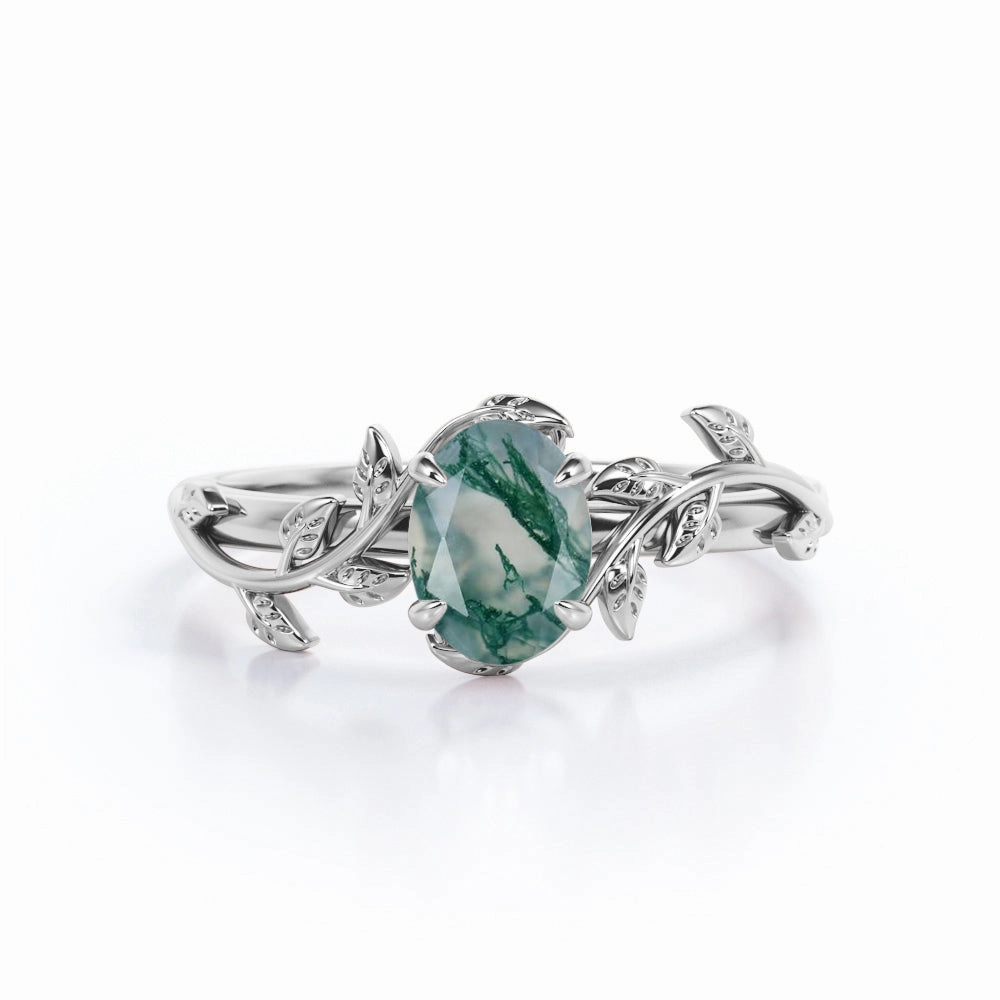Polished Harmony Trendsetter Jewelry Solitaire 1 ct Oval Cut Green Moss Agate Promise Ring