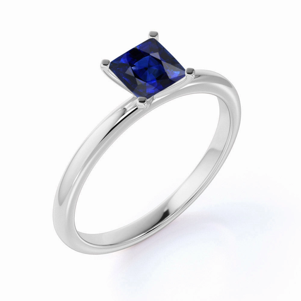 Budget Friendly Solitaire 1 Ct Princess Cut Lab Sapphire Engagement Ring