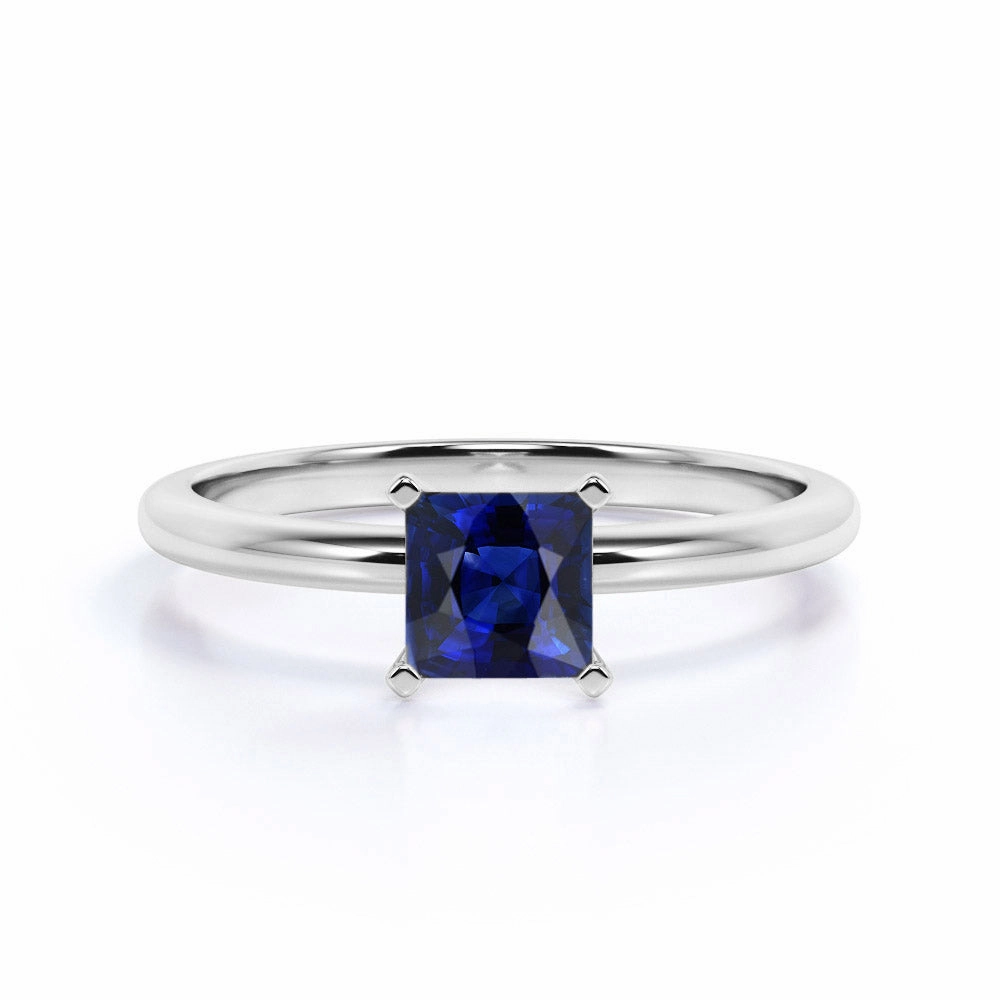 Solitaire 1 Ct Princess Cut Lab Sapphire Engagement Ring Comfort Fit