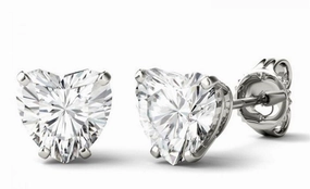 Solitaire 3 Carat Heart Cut Moissanite Stud Earrings in 10k White Gold Formal Accessory
