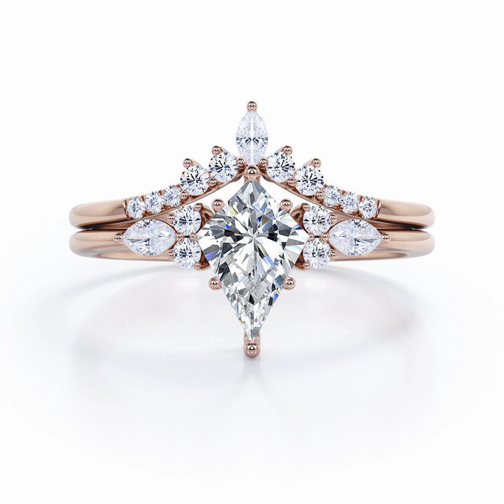 Sparkling Decoration Custom Decoration Sophisticated 0.7 carat Kite Moissanite and Diamond Bridal Ring Set in White Gold