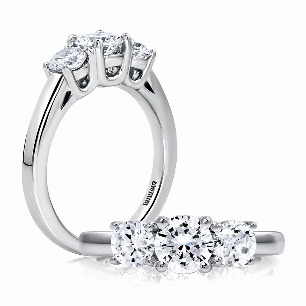 A. Jaffe Classics Three-Stone Diamond Engagement Ring Setting in White Gold Night Shine Vibrant Sparkle
