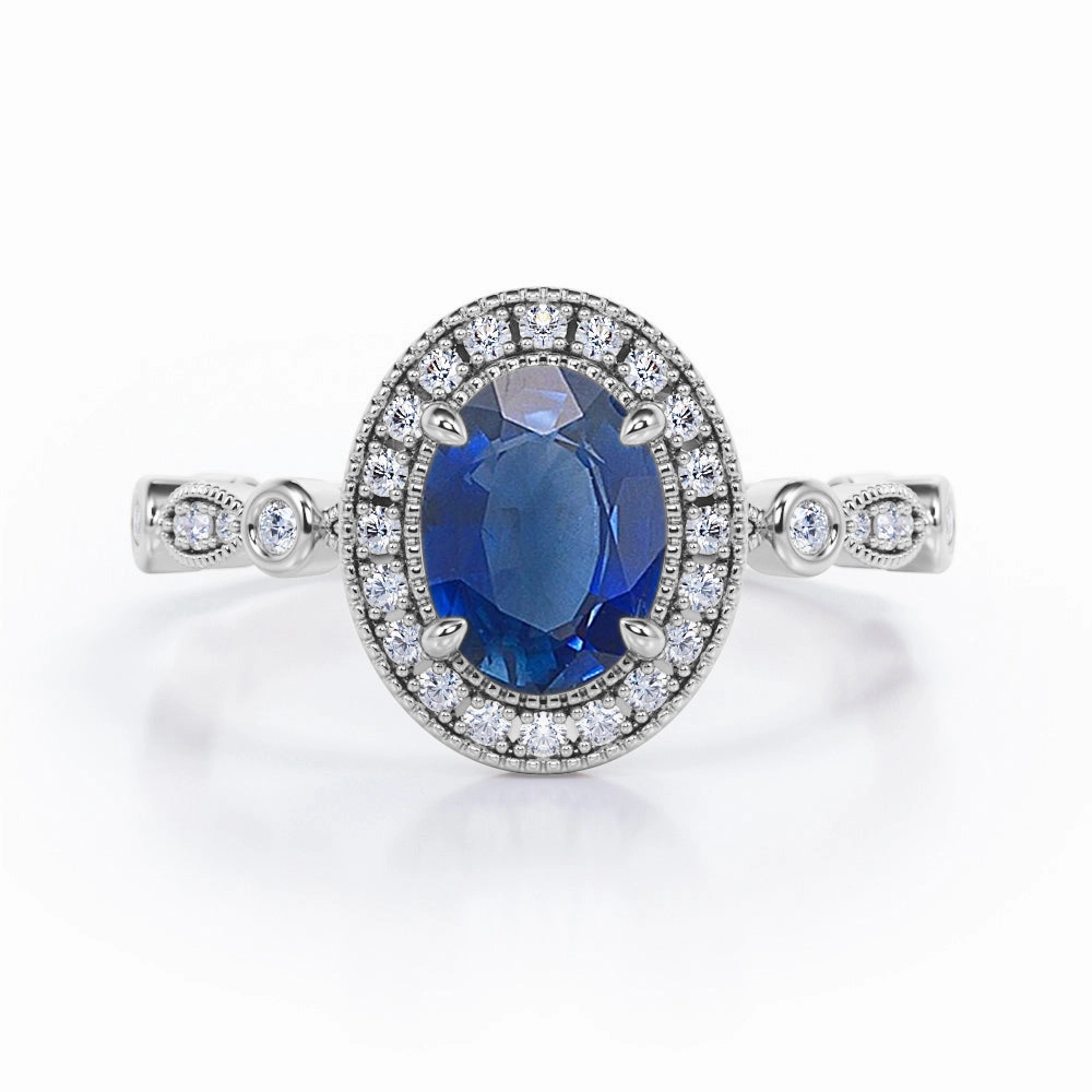 Vintage 1.35 Ct Oval Cut Lab Sapphire Engagement Ring Contemporary Decoration Strong Gift