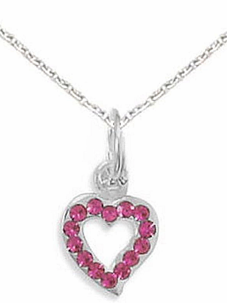 Attractive Accessory Caring Present Pink Fuchsia Crystal Heart Necklace Sterling Silver