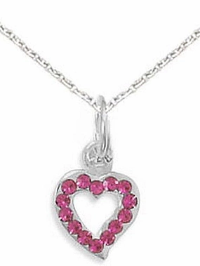 Attractive Accessory Caring Present Pink Fuchsia Crystal Heart Necklace Sterling Silver