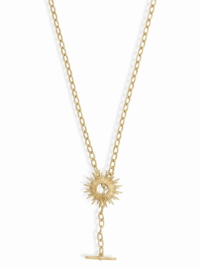 Sunburst Sun Design Toggle Necklace Gold-plated Sterling Silver Attractive item