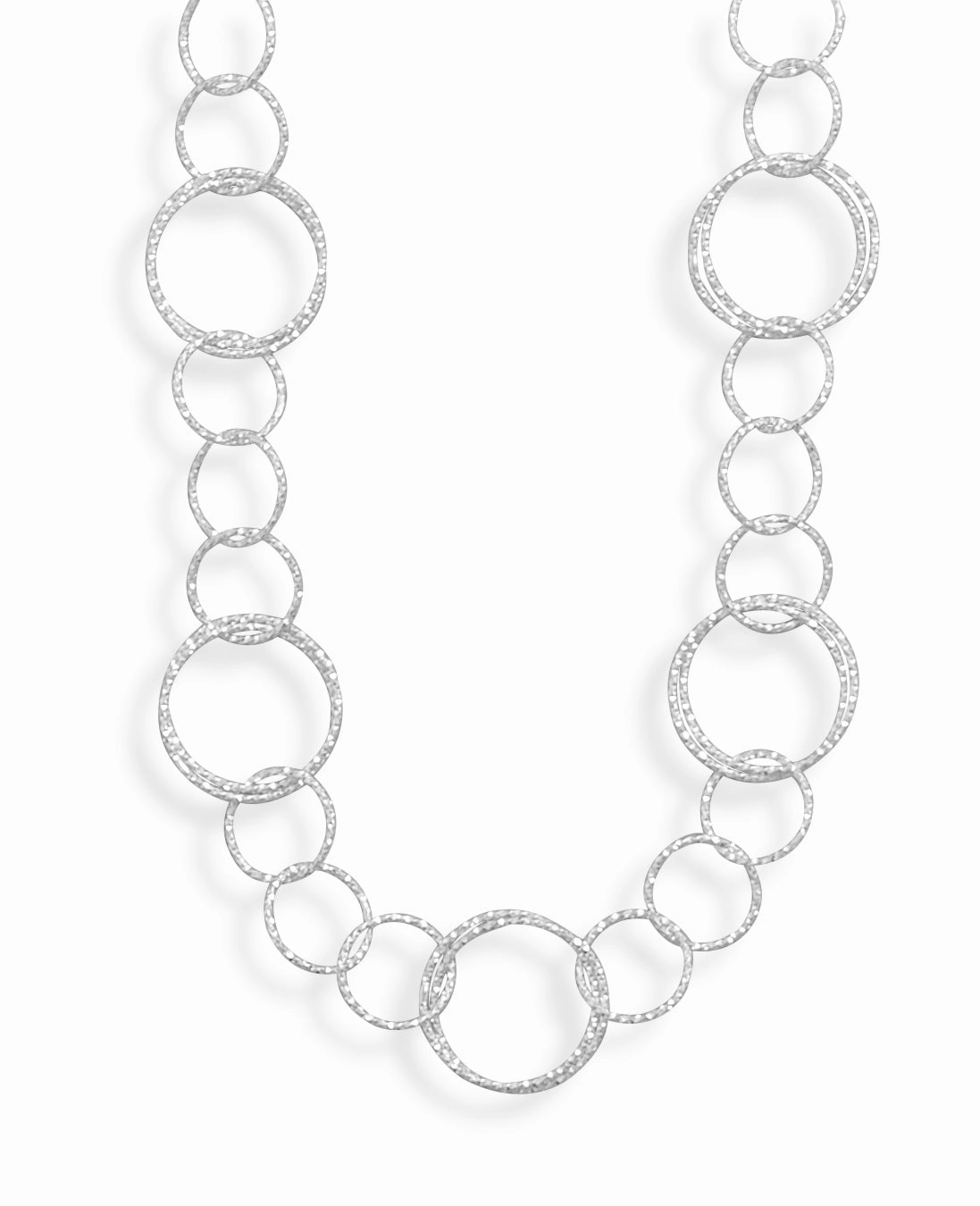 Fresh Accent Daily Wear Jewelry Diamond-cut Circle Links Necklace 24-inch Sterling Silver