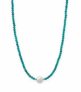 Luxury Accent Stabilized Turquoise Bead and Cultured Freshwater Pearl Necklace