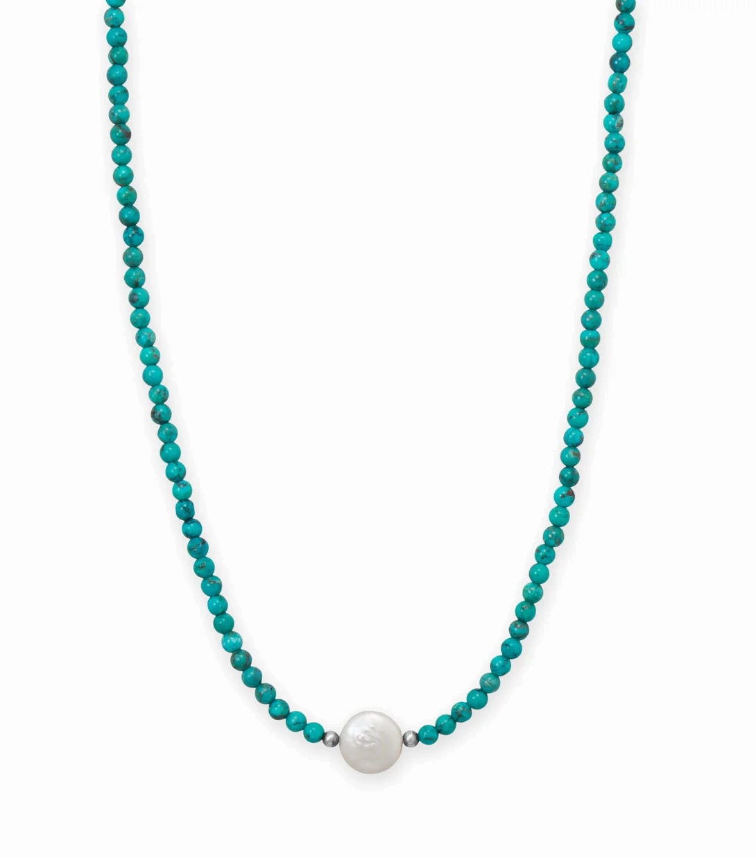 Luxury Accent Stabilized Turquoise Bead and Cultured Freshwater Pearl Necklace