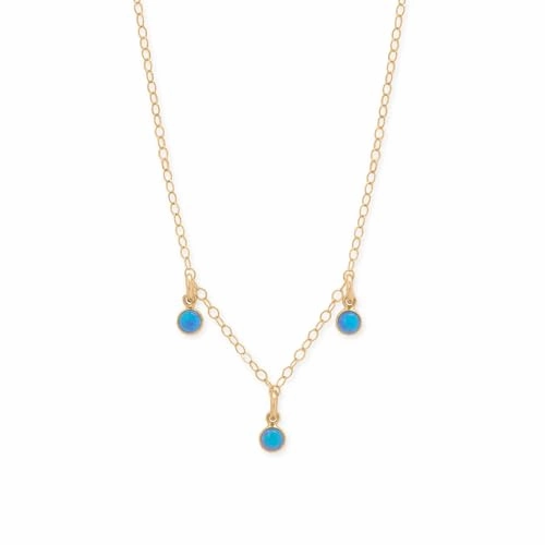 Unique Jewelry 14k Gold-filled Choker Necklace with Synthetic Blue Opal Charms Adjustable