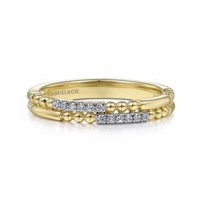 Handcrafted Highlight Occasion Accent 14K Yellow Gold Bujukan Diamond Stackable Ring