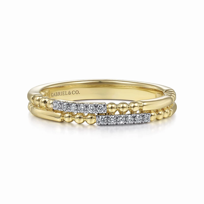 Handcrafted Highlight Occasion Accent 14K Yellow Gold Bujukan Diamond Stackable Ring