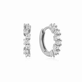 Premium Shine Classic Beauty Silver Gold Sparkle Cluster Huggie Hoop Earrings