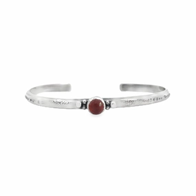 Sterling Silver Cuff Bracelet with Hessonite Garnet Curved Contour Opulent Gem