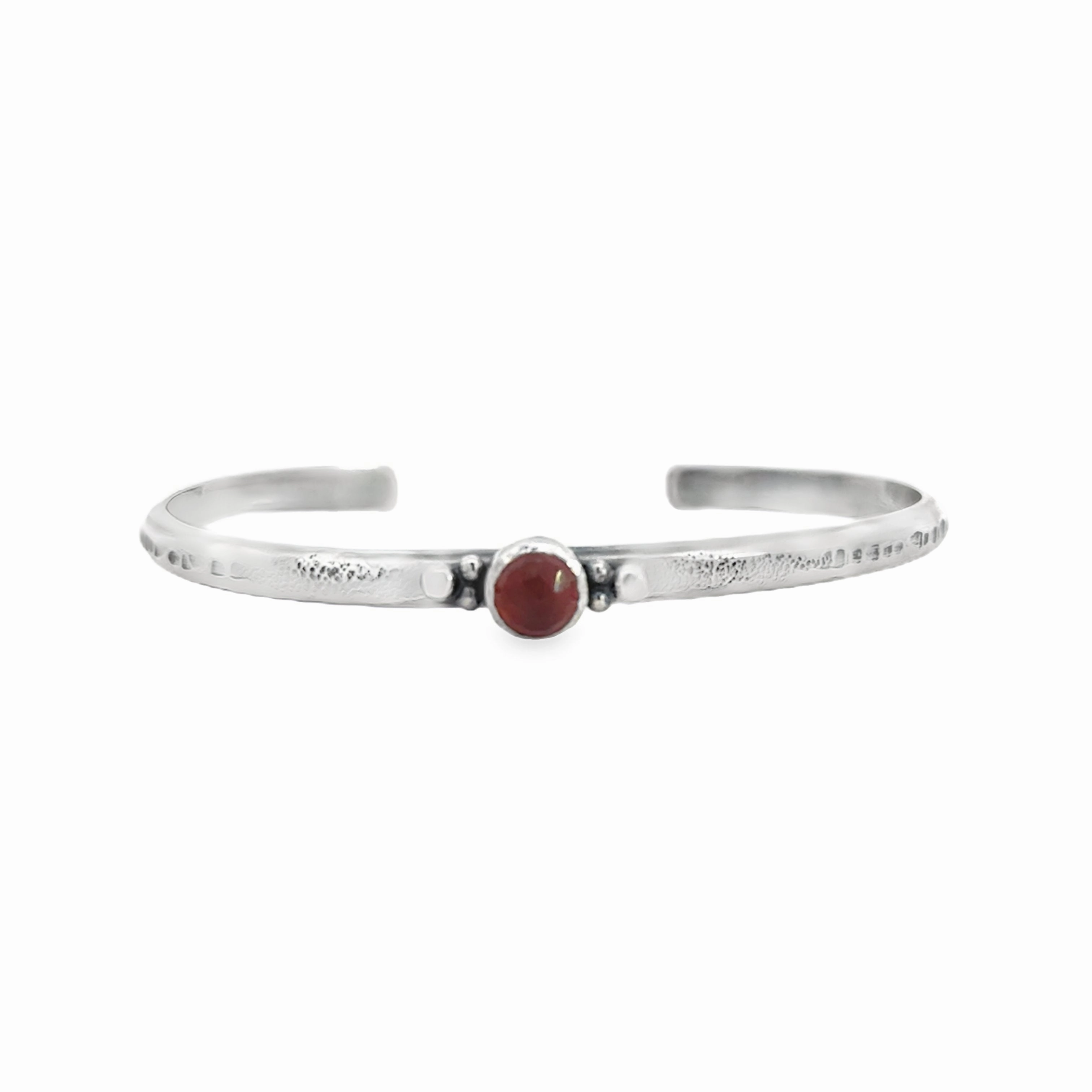 Sterling Silver Cuff Bracelet with Hessonite Garnet Curved Contour Opulent Gem