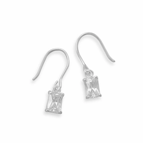 Classic Item Minimalist Feature Small Rectangle Cut Cubic Zirconia Dangle Earrings Childrens Sterling Silver