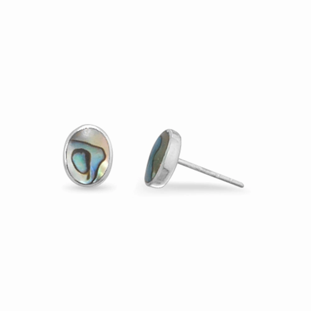 Oval Abalone Shell Sterling Silver Stud Earrings 8x6mm Classic Design