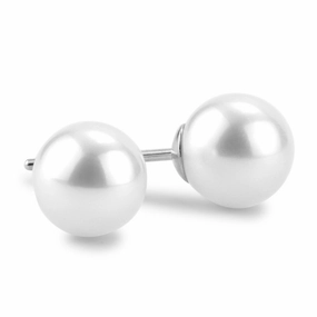 Glam Vibe 14K White Gold Cultured Pearl Studs - 7x7.5mm