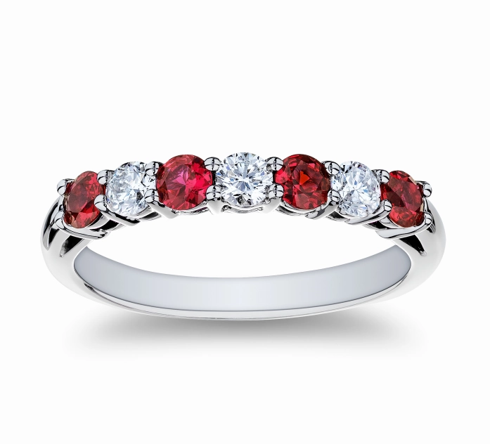 Bremer Jewelry Ruby and Diamond Half Anniversary Fashion Ring in Platinum (0.66xctw) Handcrafted Jewelry Finish