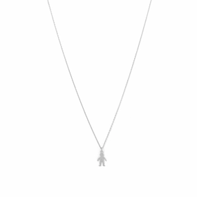 Delicate Style Anniversary Detail Silhouette Boy Necklace - Sterling Silver with Rhodium Plate