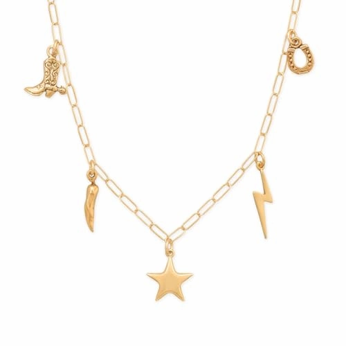 Southwestern Star Theme Paperclip Charm Necklace Gold-plated Sterling Silver Autumn Warm Timeless Highlight